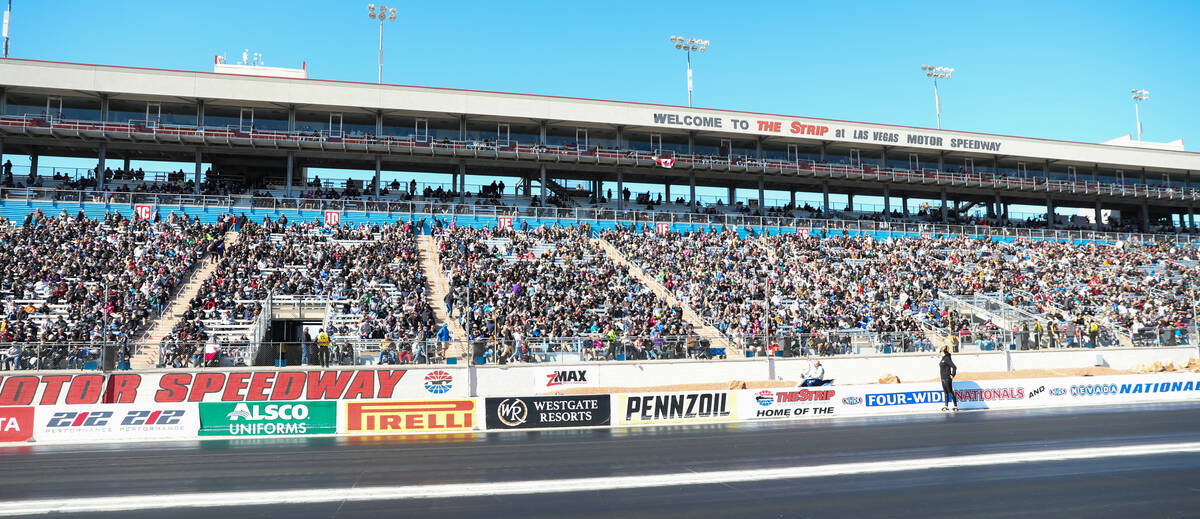 Fans gather for the NHRA Nevada Nationals at The Strip at Las Vegas Motor Speedway on Sunday, O ...