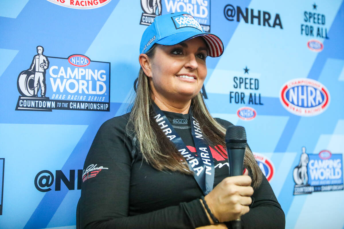 Erica Enders discusses winning the pro stock eliminations championship at the NHRA Nevada Natio ...