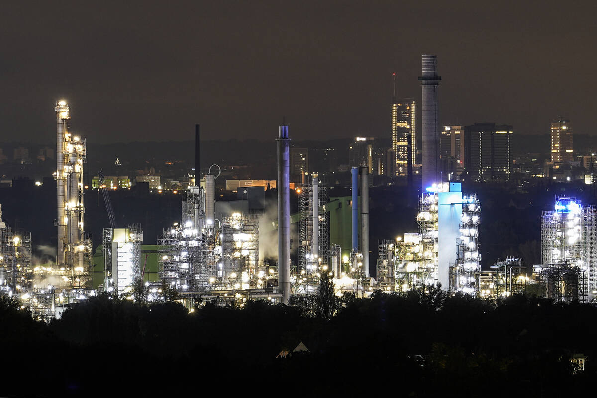 FILE - A BP oil refinery is seen in Gelsenkirchen, Germany, Tuesday, Oct. 24, 2023. The World B ...