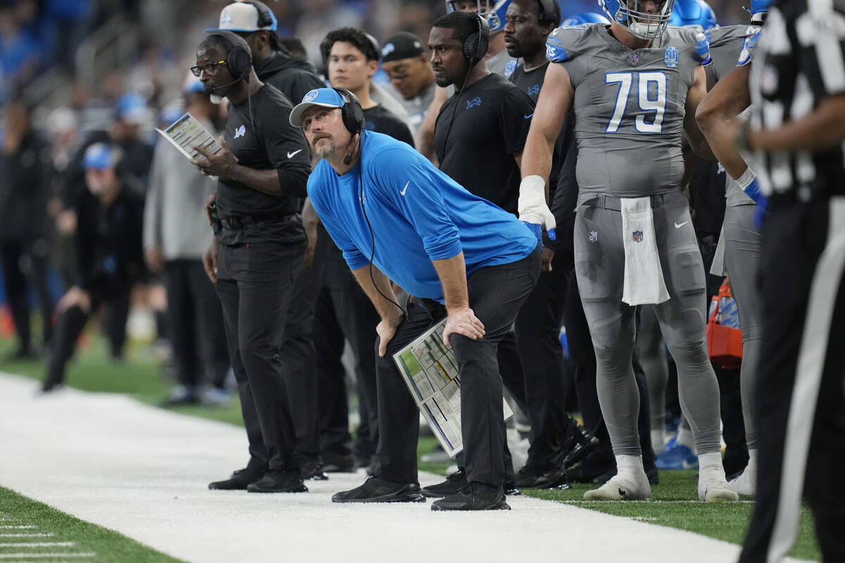 Detroit Lions head coach Dan Campbell watches from the sideline during the first half of an NFL ...