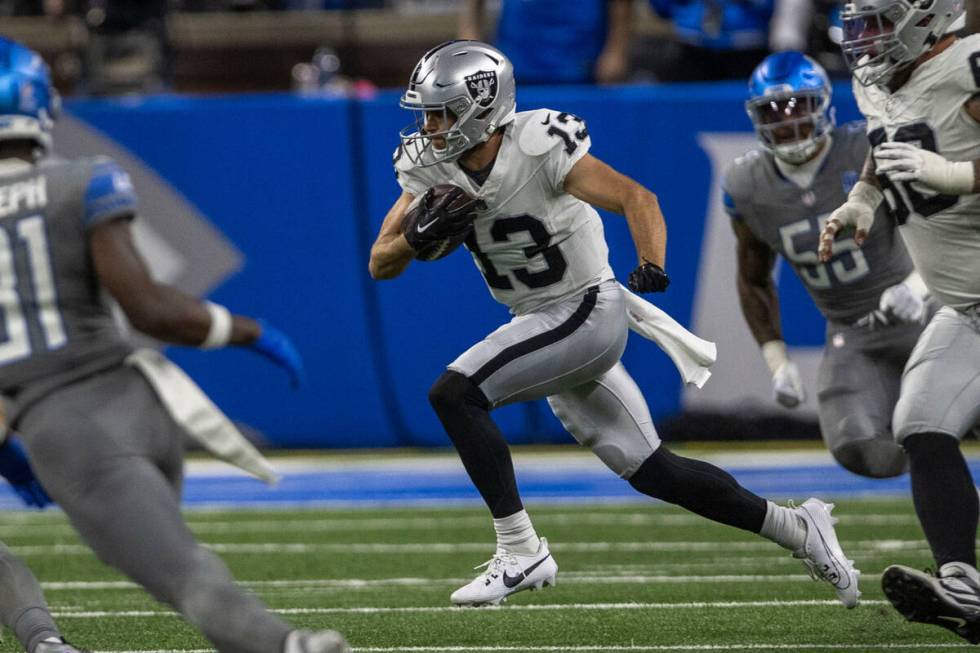 Raiders wide receiver Hunter Renfrow (13) runs after making a catch during the second half of a ...