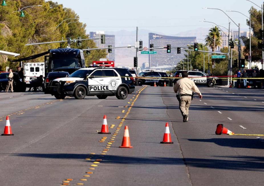 Las Vegas police investigate a domestic violence incident where deadly force was used on the 88 ...