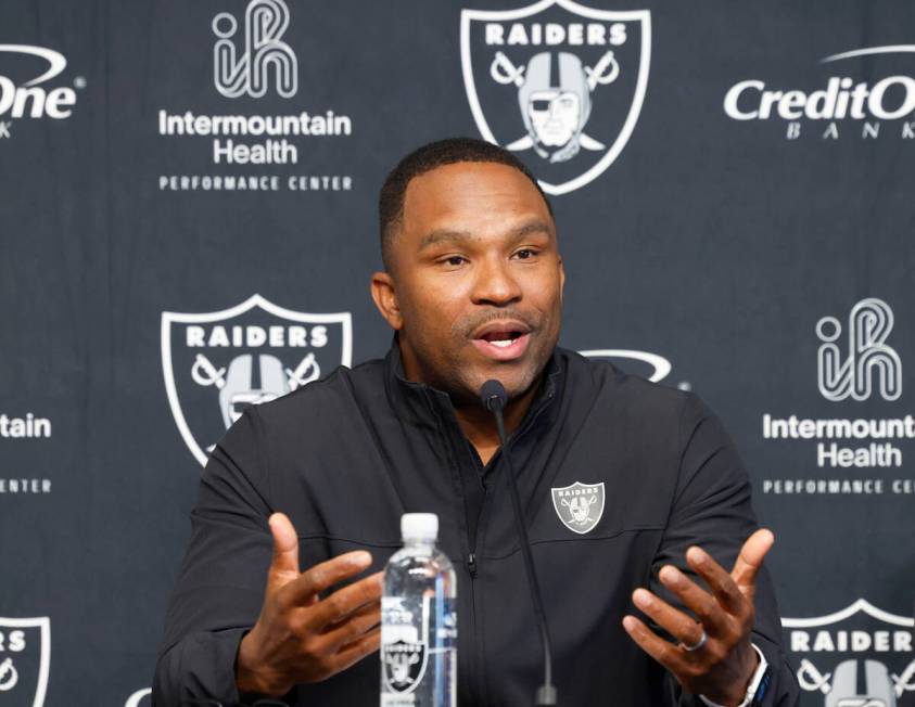 Champ Kelly, Raiders interim general manager, speaks during the press conference at Intermounta ...