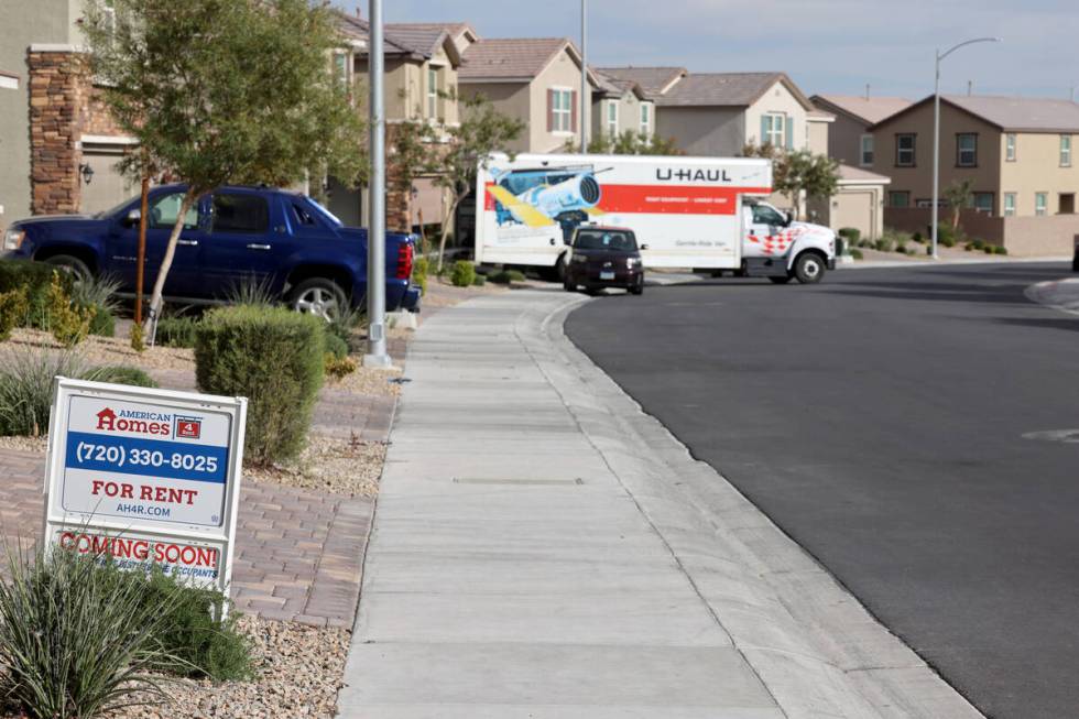 Home are shown at the Kings Crossings neighborhood in North Las Vegas Monday, Nov. 13, 2023. (K ...