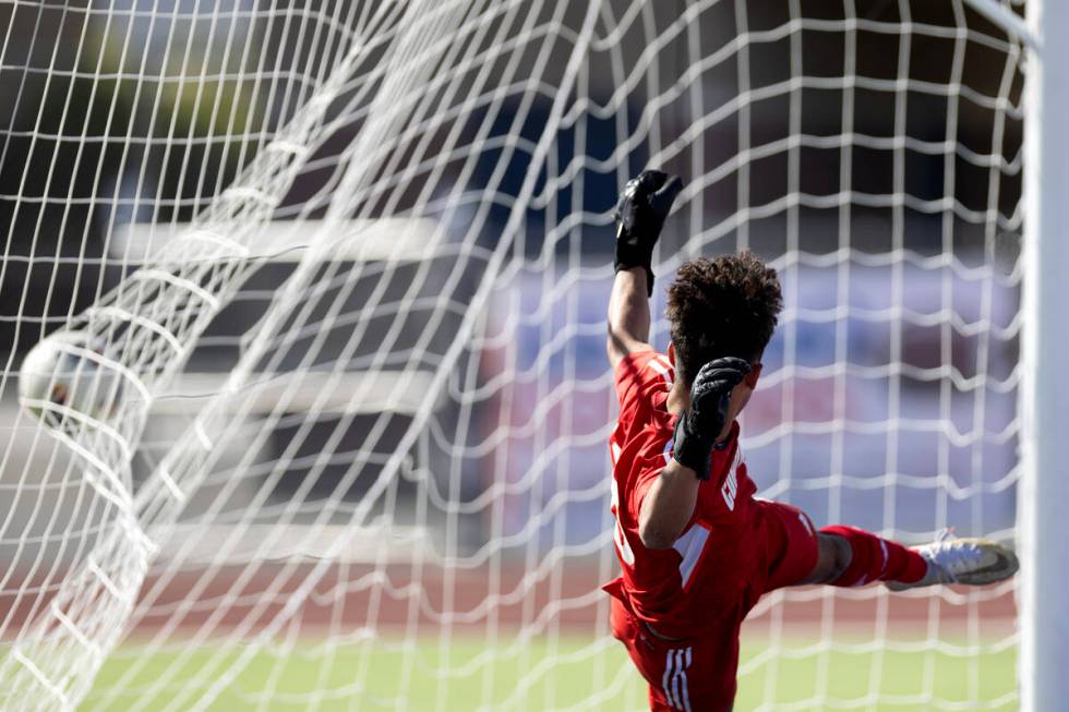 Coronado goalkeeper Logan Pierce misses the save on a Palo Verde goal during the first half of ...