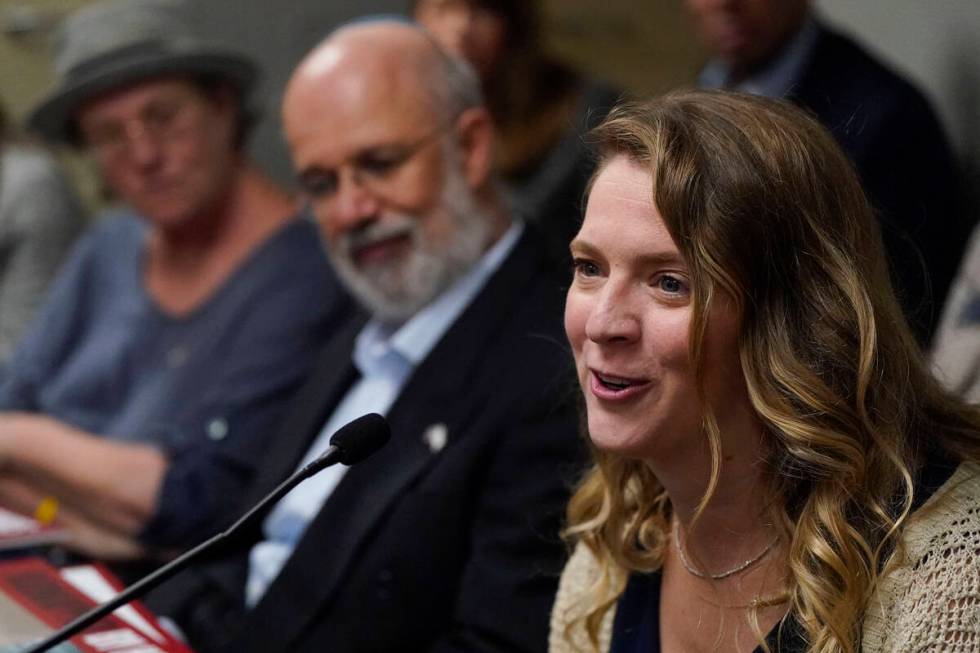 Shani Segal speaks during a news conference inside the state capitol, Monday, Oct. 30, 2023, in ...