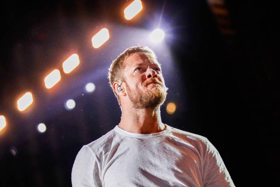 Dan Reynolds, lead singer of Imagine Dragons, performs at the 2023 SEMA Fest on Saturday, Nov. ...