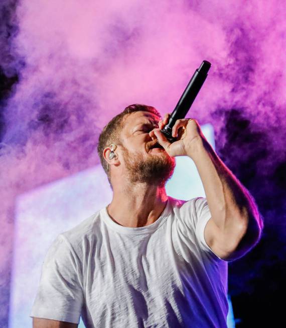 Dan Reynolds, lead singer of Imagine Dragons, performs at the 2023 SEMA Fest on Saturday, Nov. ...