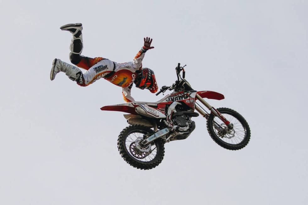 Nitro Circus performs at SEMA Fest on Saturday, Nov. 4, 2023, in Las Vegas. (Madeline Carter/La ...