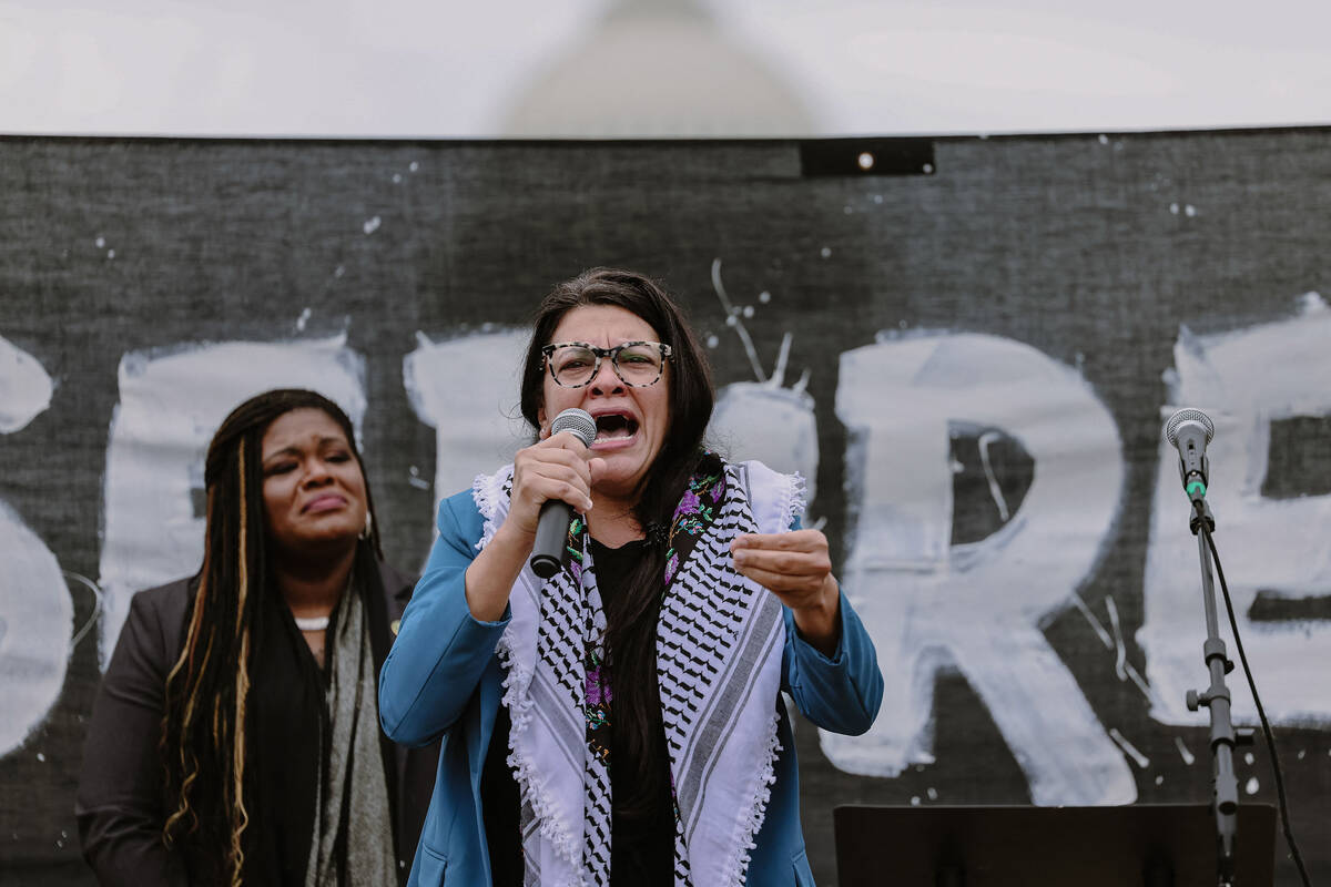 10/20/2023, Washington, DC, united states. U.S. Rep. Rashida Tlaib delivers a passionate speech ...