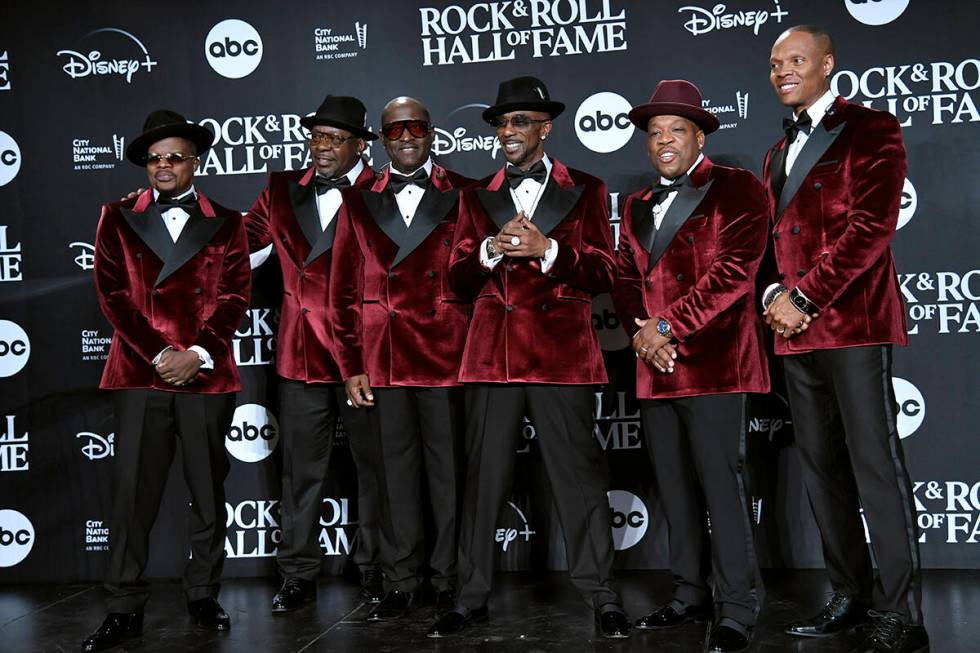 Ricky Bell, from left, Bobby Brown, Johnny Gill, Ralph Tresvant, Michael Bivins, and Ronnie DeV ...