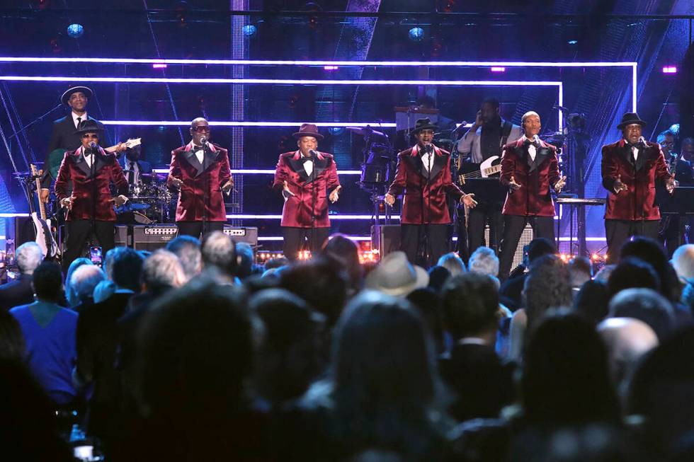 Ricky Bell, from left, Johnny Gill, Michael Bivins, Ralph Tresvant, Ronnie DeVoe, and Bobby Bro ...