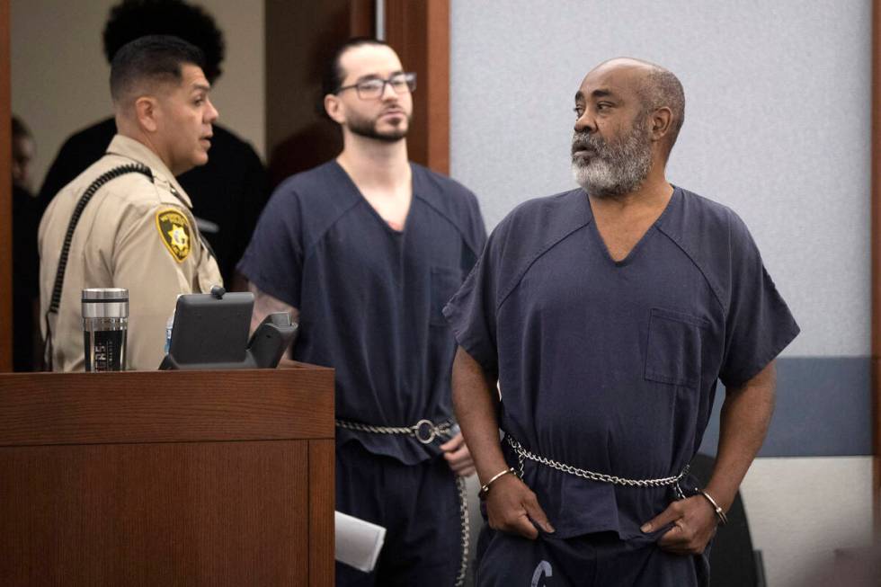 Duane Keith “Keffe D” Davis (R) arrives in Clark County District Court Tuesday, N ...