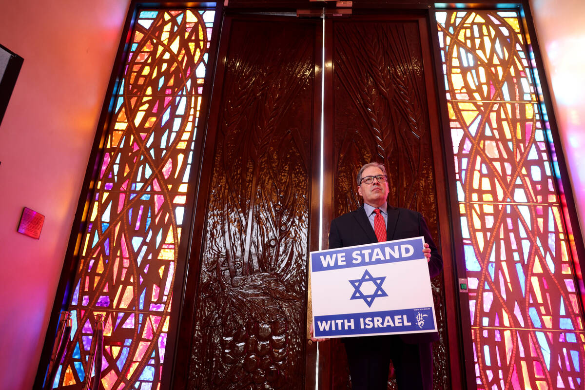 Rabbi Felipe Goodman poses for a photo at Temple Beth Sholom in Las Vegas Friday, Nov. 10, 2023 ...