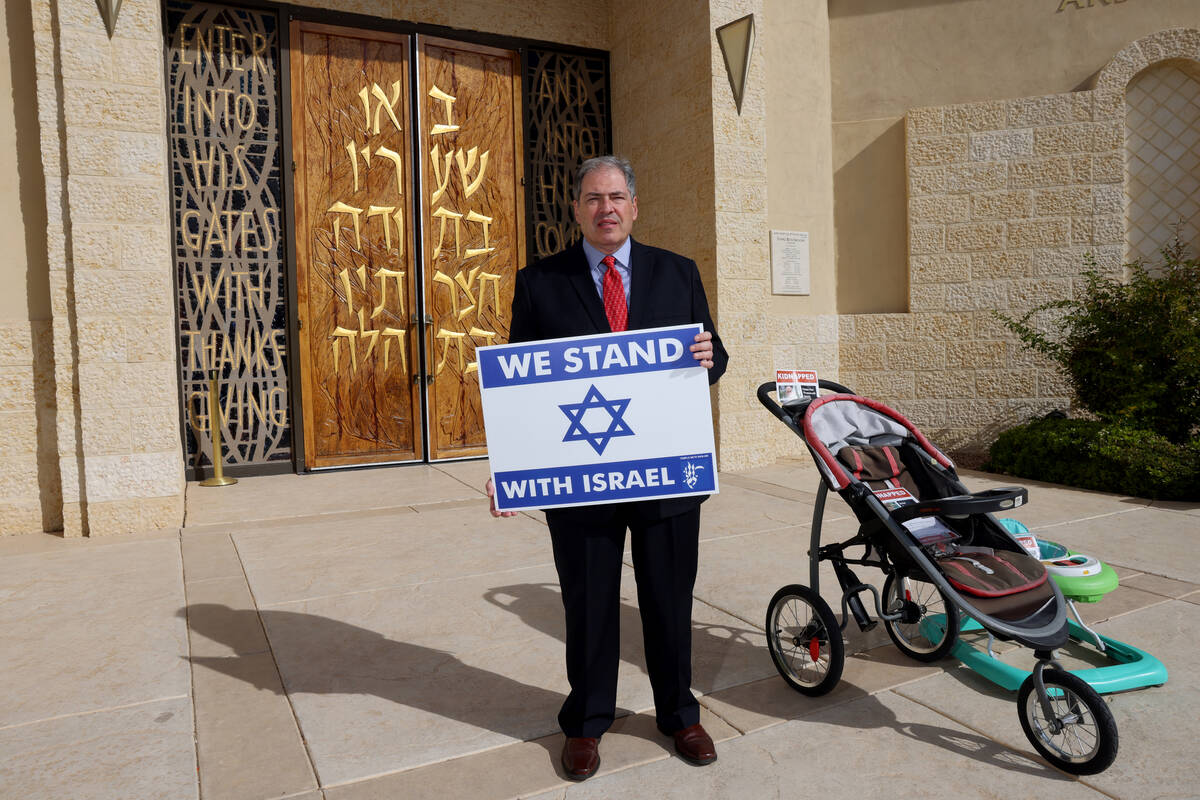 Rabbi Felipe Goodman poses for a photo at Temple Beth Sholom in Las Vegas Friday, Nov. 10, 2023 ...