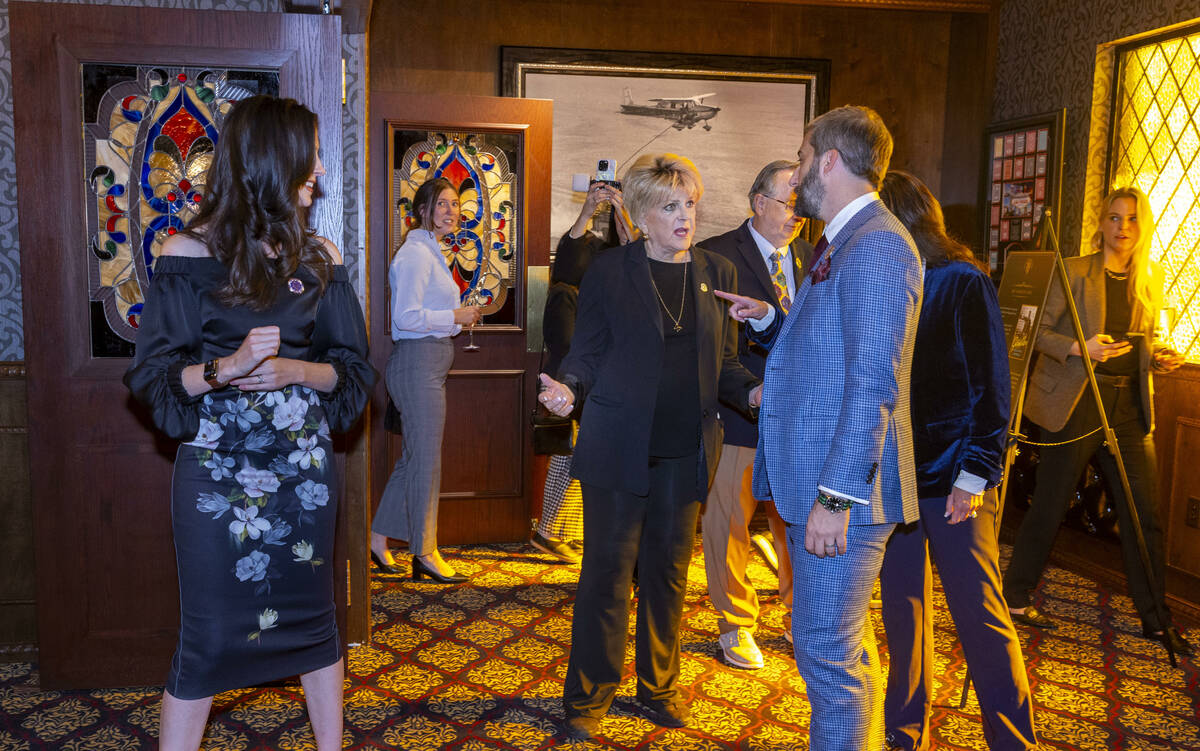 Amanda Signorelli listens in as Las Vegas Mayor Carolyn Goodman speaks with Nick McMillan follo ...