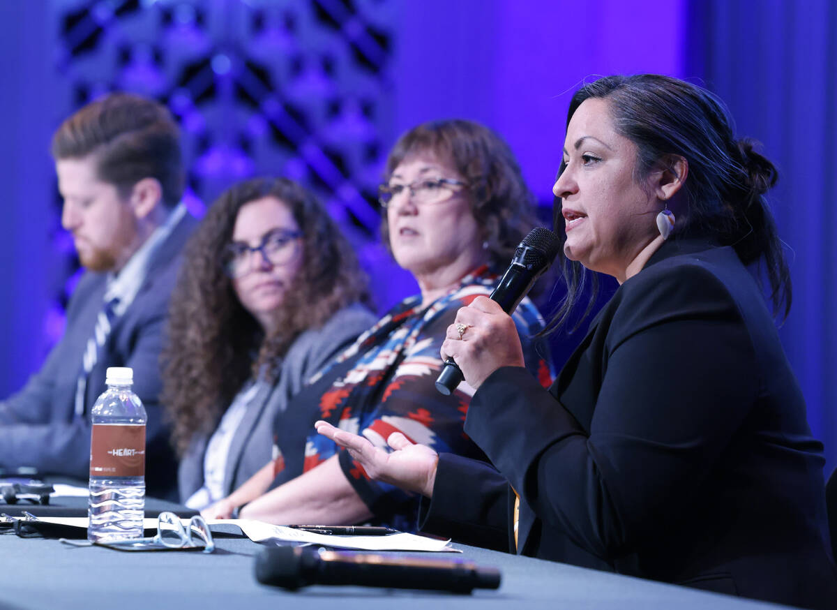 Tammi Tiger, right, a commissioner for the Nevada Indian Commission and director of the San Man ...