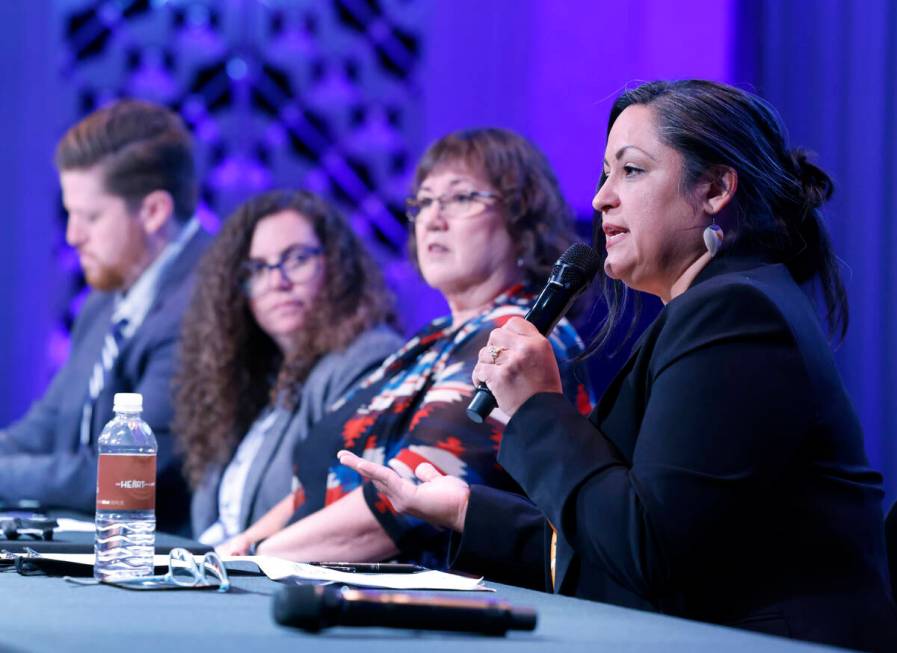 Tammi Tiger, right, a commissioner for the Nevada Indian Commission and director of the San Man ...