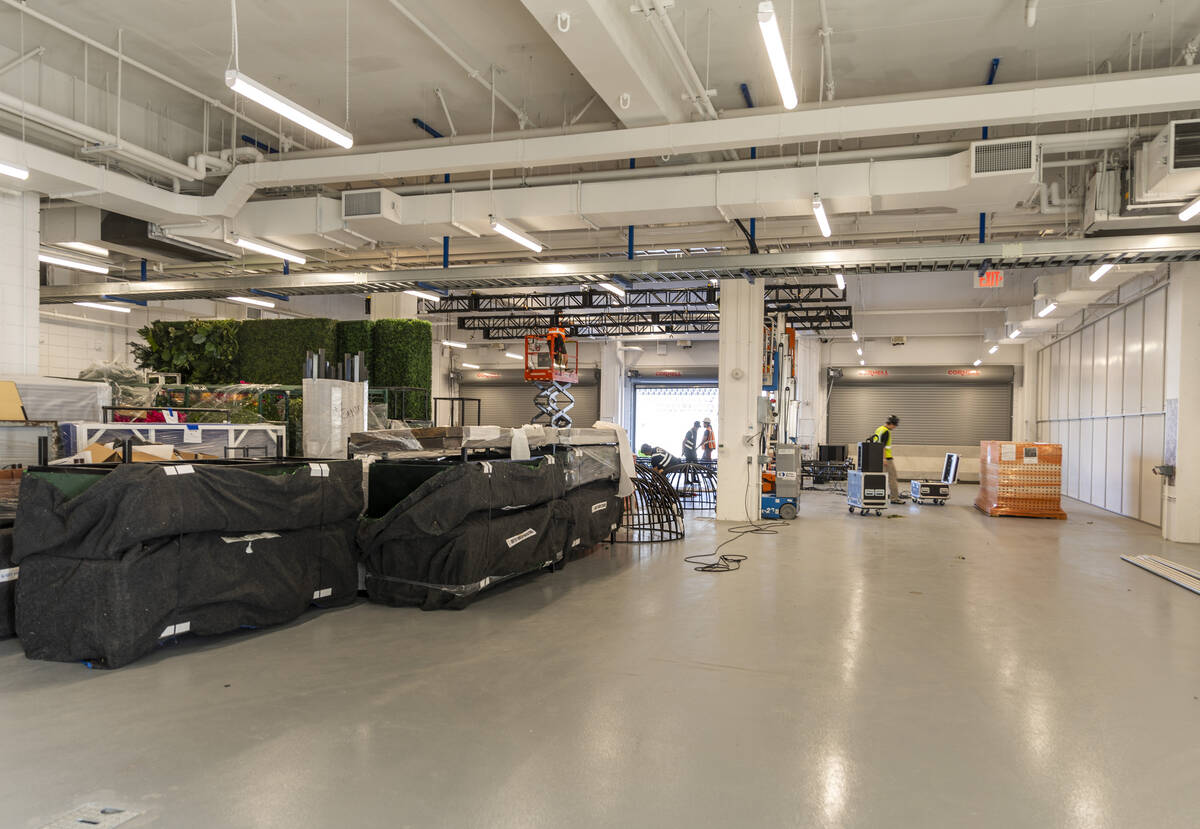 One of the many team garages within the Formula One Las Vegas Grand Prix pit building during a ...