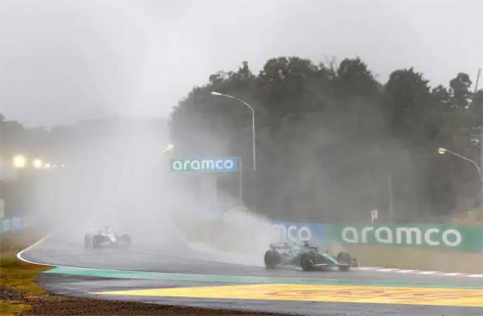 Water spray from larger cars and larger tires has been a common concern among F1 drivers. (Asto ...