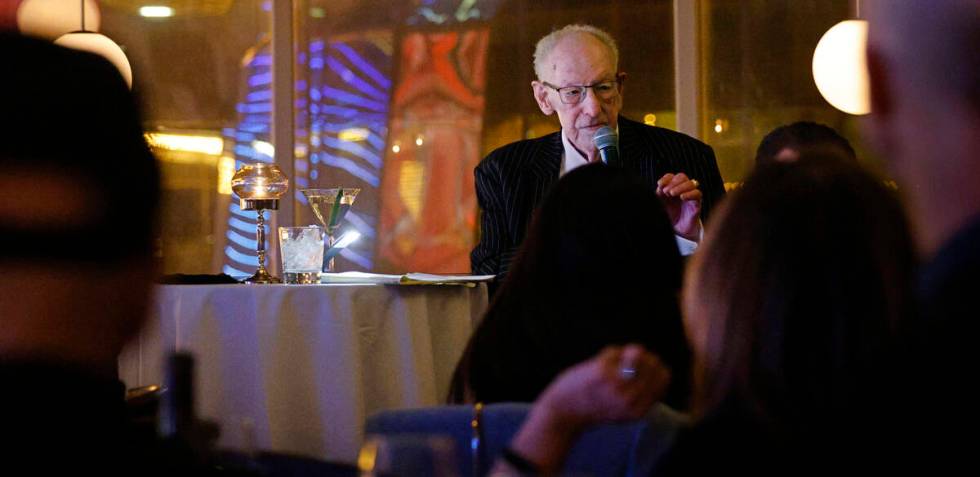 Oscar Goodman speaks during the Oscar's Dinner Series, Wednesday, Feb. 8, 2023, at Oscar's Stea ...