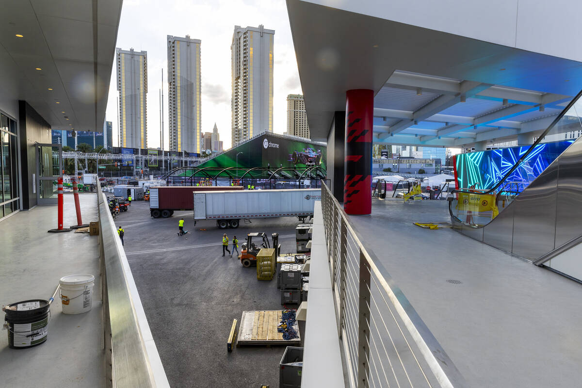 NOV. 7, 2023: The entrance area is illuminated with light panels as construction continues outs ...