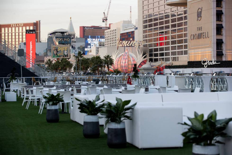 The top floor of the Bellagio Fountain Club features a Strip view ahead of the Formula One Las ...