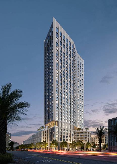 This artist's rendering shows what the 32-story luxury high-rise Cello Tower at Symphony Park w ...