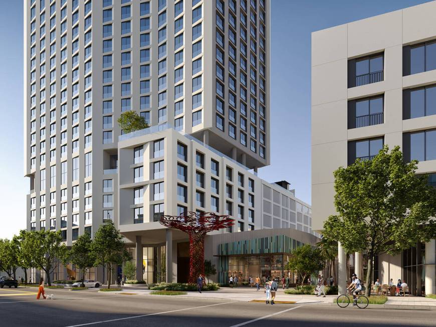 This artist's rendering shows what the Cello Tower high-rise building at Symphony Park will l ...