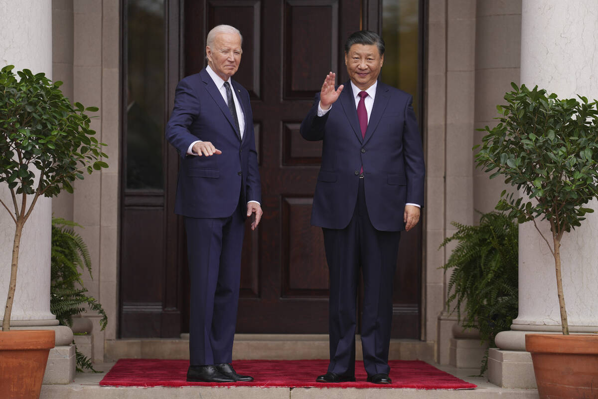 President Joe Biden greets China’s President President Xi Jinping at the Filoli Estate i ...