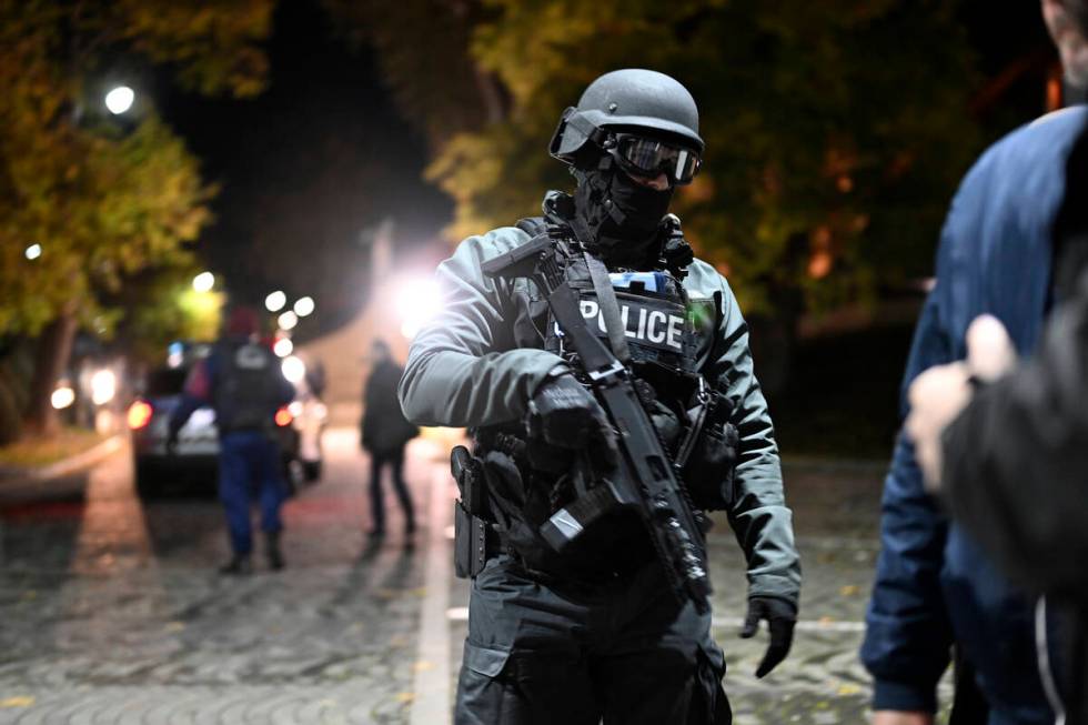 Heavily armed police forces guard the area in front of the Pancho Arena prior the start of the ...