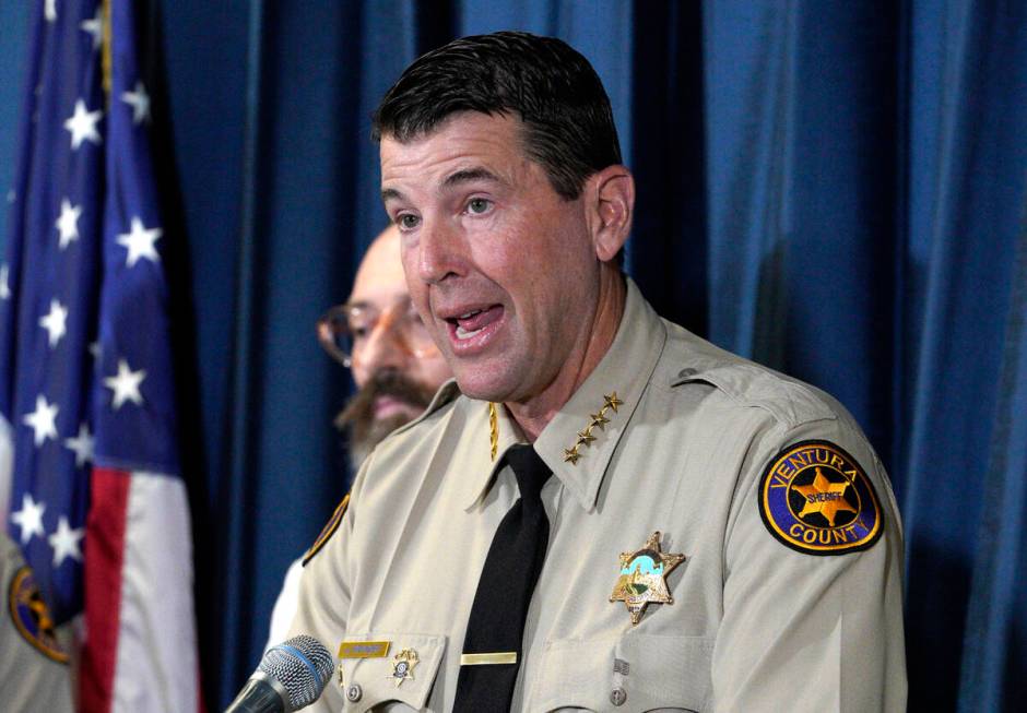 Ventura County Sheriff Jim Fryhoff takes questions during a news conference at the Ventura Sher ...