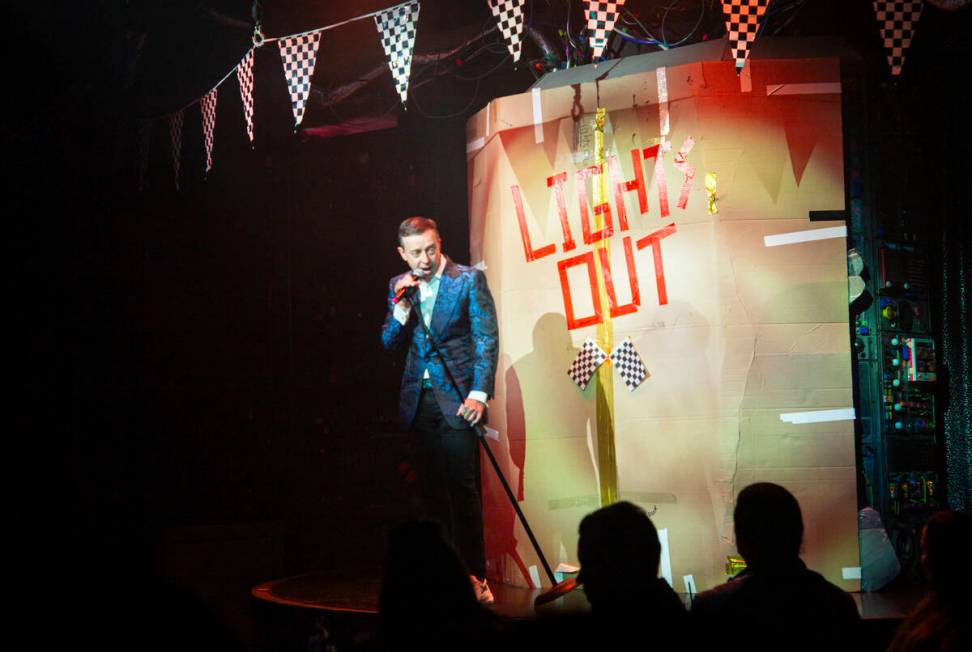 Spiegelworld founder Ross Mollison speaks before “Lights Out!” at the OPM theater ...