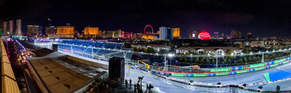 The Strip is the backdrop for an empty track as the first practice session was canceled early d ...