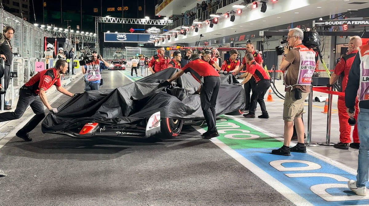 An apparent loose drain cover caused the first practice session of the Las Vegas Grand Prix to ...