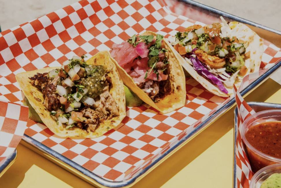 Carnitas, cochinita pibil and shrimp tacos from Roadside Taco, opening in the Promenade food ha ...