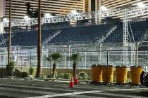 Grandstand in front of The Mirage sits empty eqarly Friday, Nov. 17, 2023, at the Formula One L ...