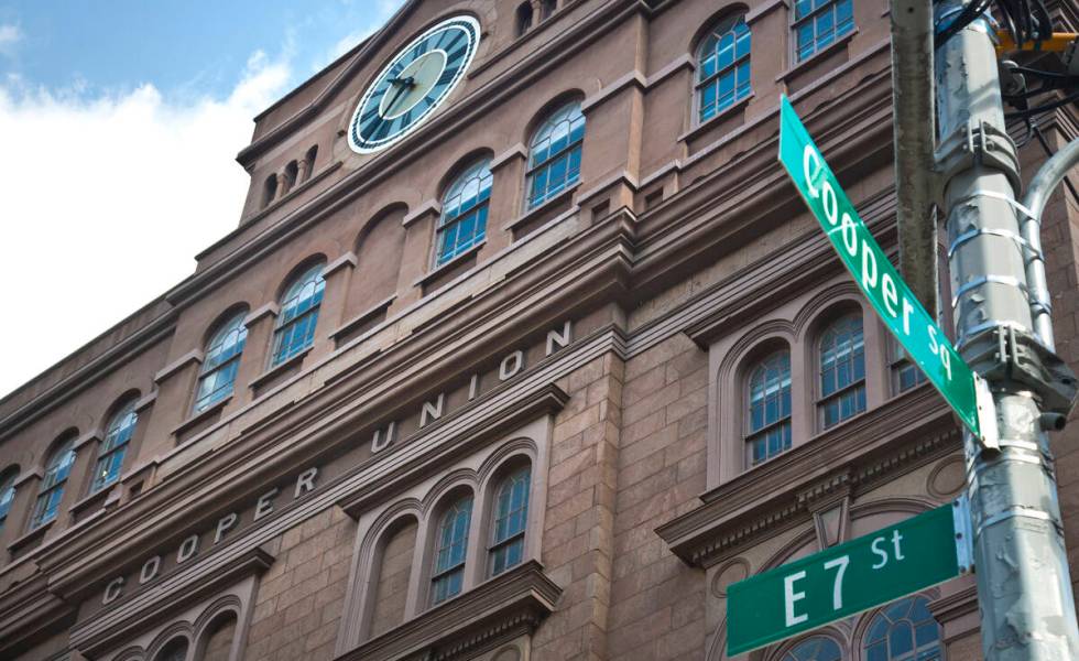 FILE - A detail of Cooper Union's Foundation Building shows its location in the East Village, T ...