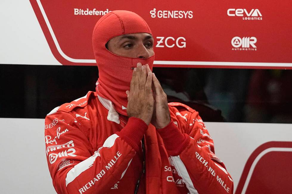 Ferrari driver Carlos Sainz, of Spain, prepares to drive during the final practice session for ...
