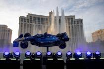 A Formula One model car is on display at the Bellagio Fountain Club ahead of the inaugural Form ...