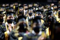 Clark High School students during a graduation ceremony at the Orleans Arena in Las Vegas on Th ...