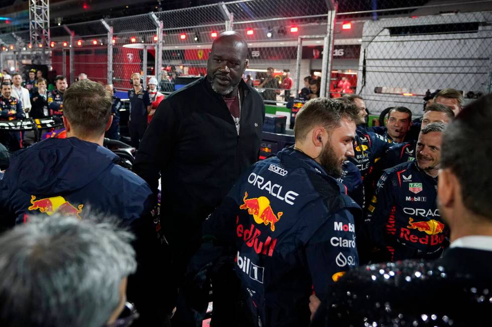 Shaquille O'Neal attends the Formula One Las Vegas Grand Prix auto race, Saturday, Nov. 18, 202 ...