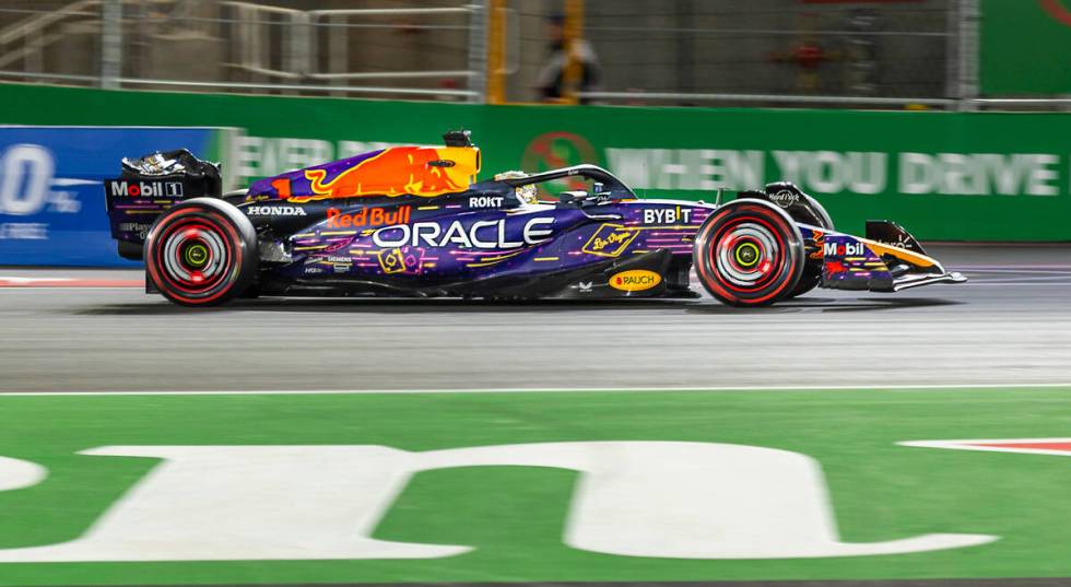 Red Bull Racing driver Max Verstappen rounds turn 1 during the qualifying session on the second ...