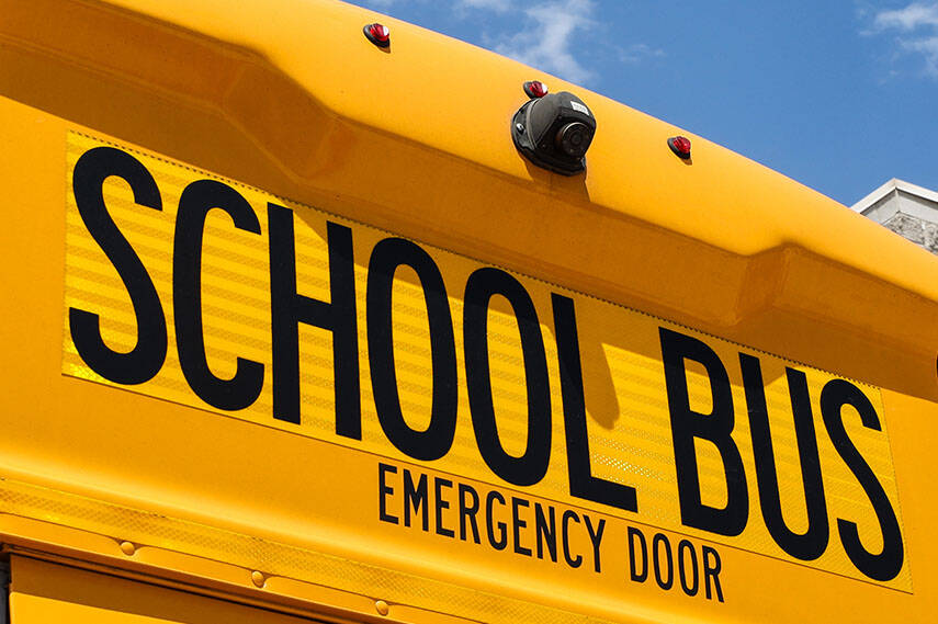 Two CCSD school buses were involved in collisions in North Las Vegas on Monday, Nov. 20, 2023. ...