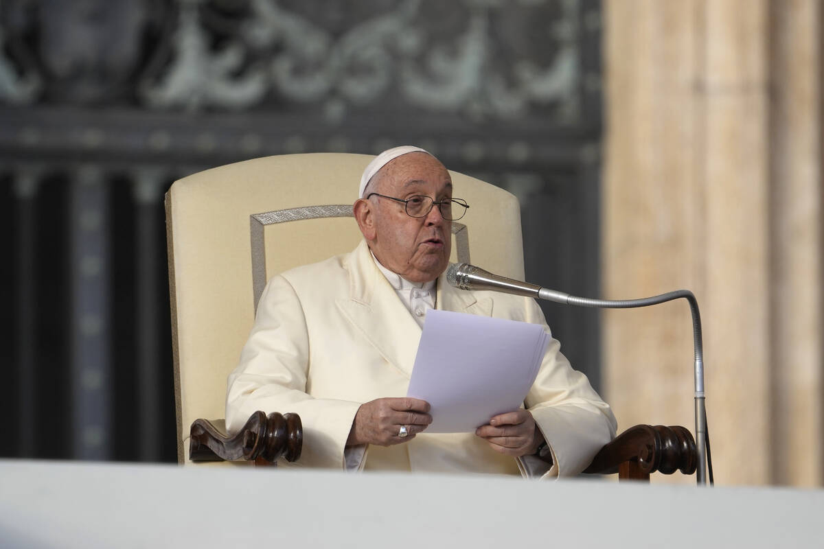 Pope Francis holds his weekly general audience in St. Peter's Square, at the Vatican, Wednesday ...