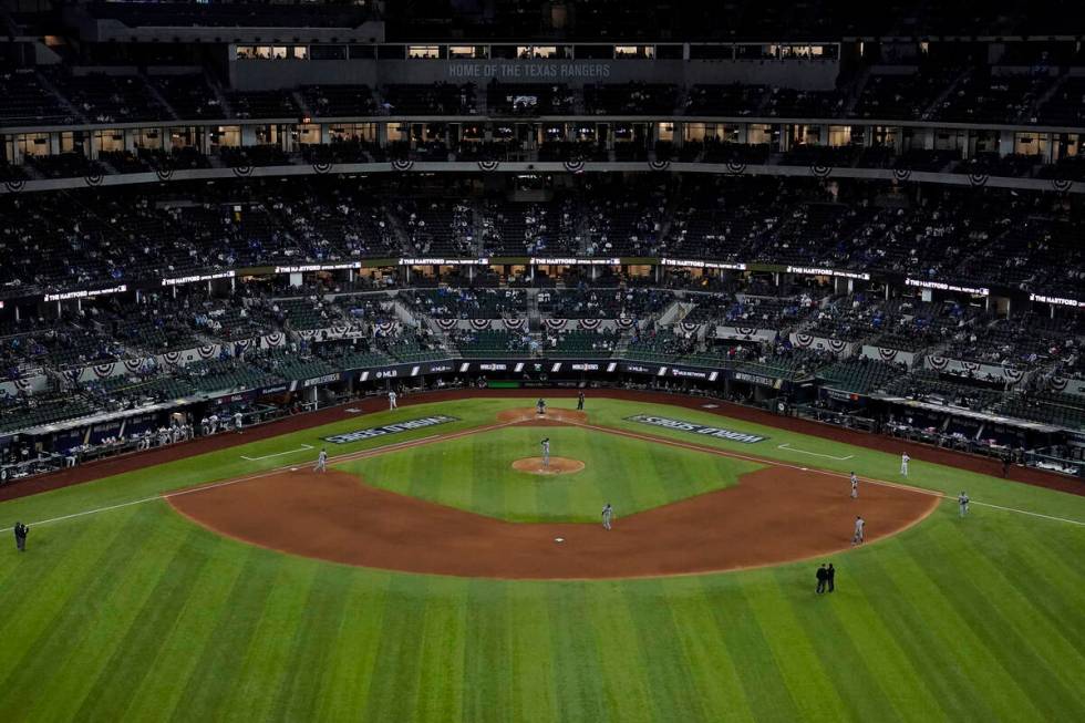 FILE - The Los Angeles Dodgers and Tampa Bay Rays play during the sixth inning in Game 6 of the ...