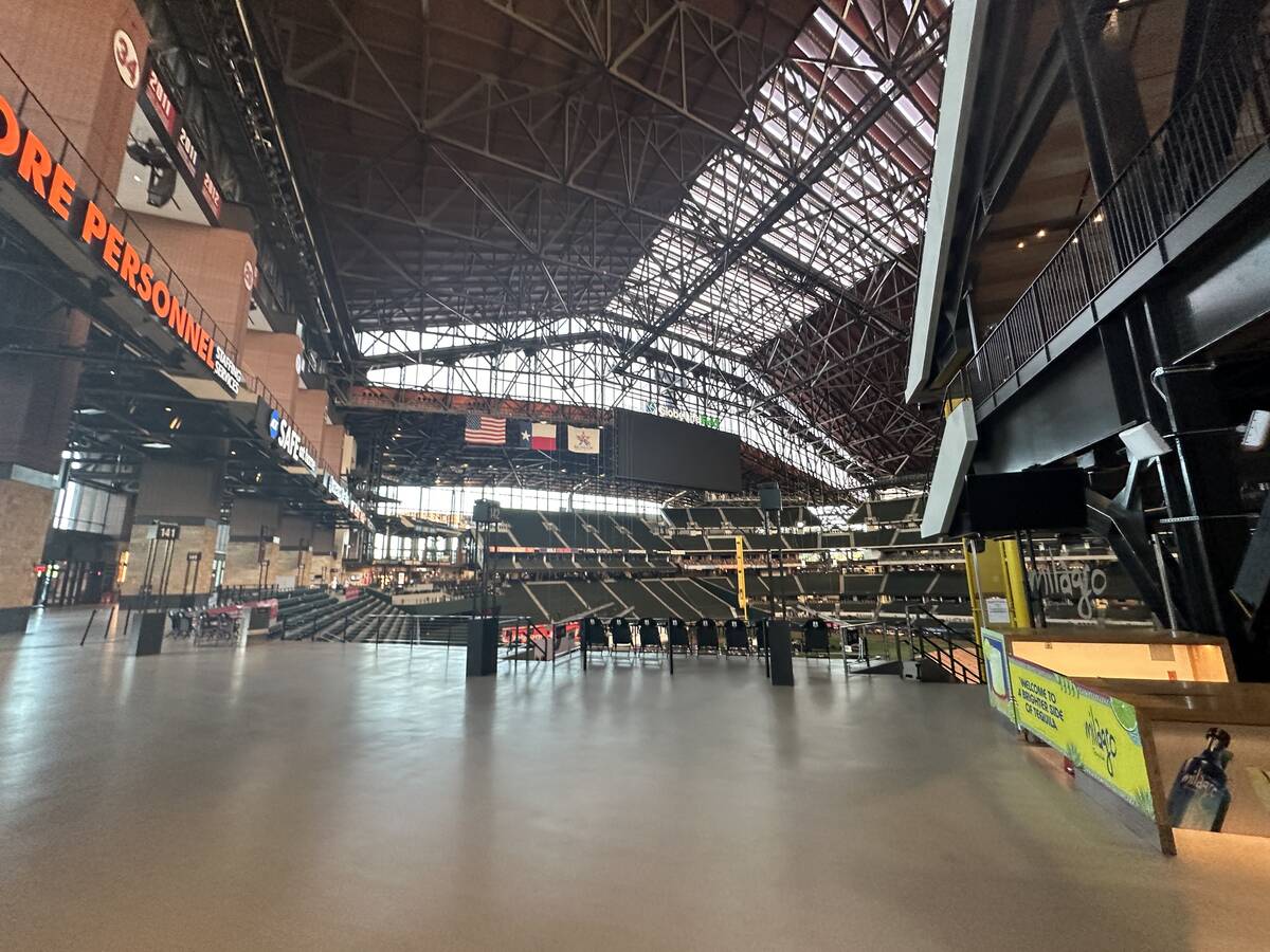 A view from the entry-level concourse of the Texas Rangers' Globe Life Field in Arlington, Texa ...