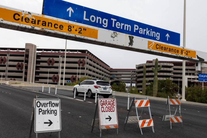 Long term parking lots are full sign is displayed to inform arriving passengers at Harry Reid I ...