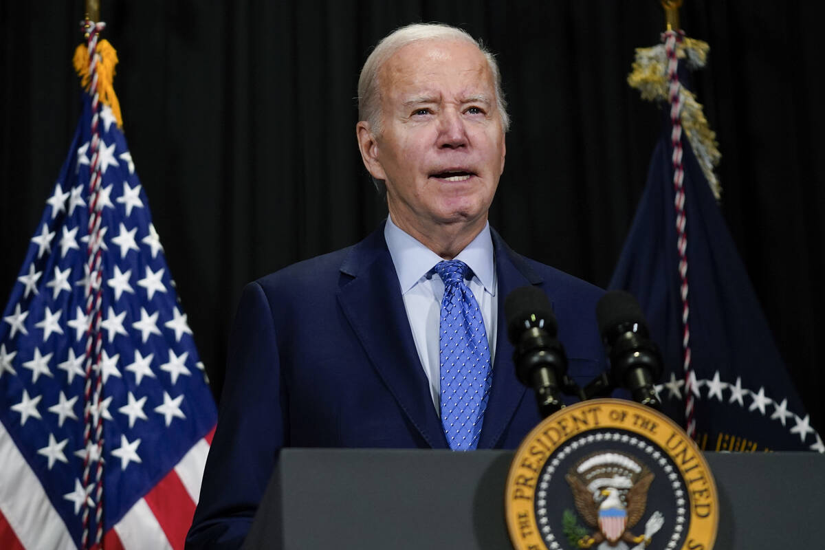 President Joe Biden speaks to reporters in Nantucket, Mass., Sunday, Nov. 26, 2023, about hosta ...