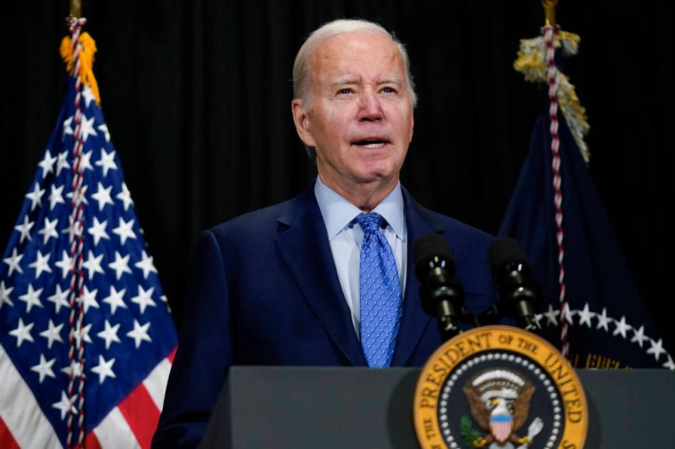 President Joe Biden speaks to reporters in Nantucket, Mass., Sunday, Nov. 26, 2023, about hosta ...